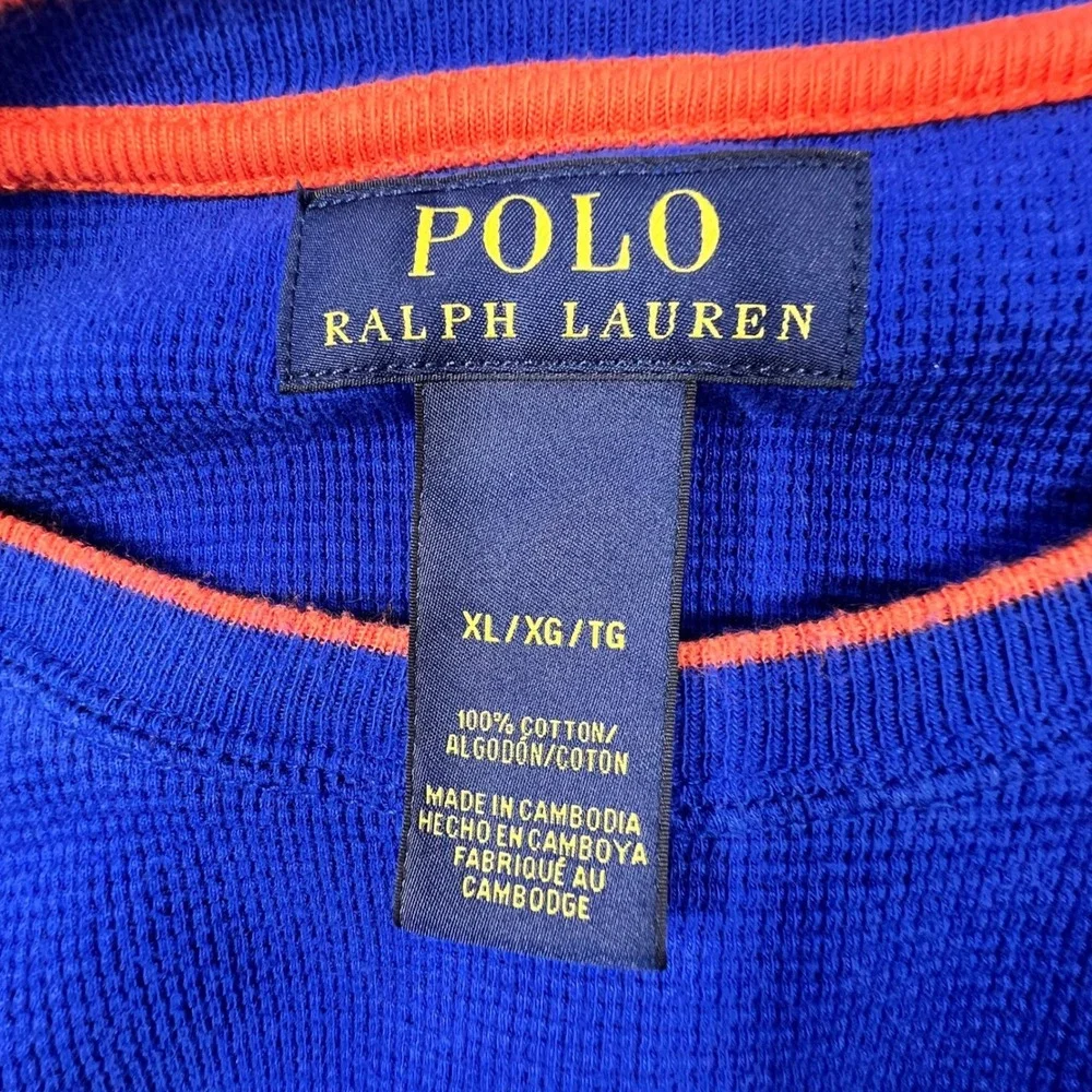 Polo Ralph Lauren Blue Orange Ringer Waffle Knit Thermal Shirt Mens XL